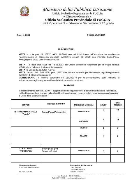 Insegnamenti Facoltativi Strumenti Musicali a.s. 2010/2011