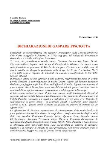 Dichiarazioni di Gaspare Pisciotta a proposito dei ... - Misteri d'Italia