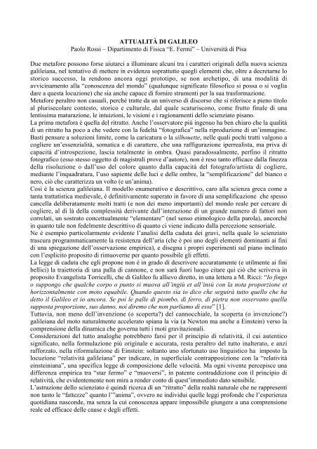 ATTUALITÀ DI GALILEO Paolo Rossi – Dipartimento di Fisica “E ...