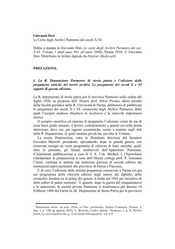 Giovanni Drei Le Carte degli Archivi Parmensi ... - Itinerari Medievali