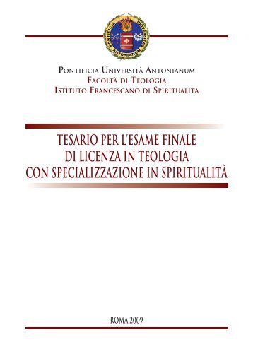 Specializzazione in Spiritualità - Pontificia Università Antonianum