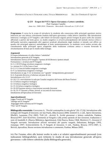 PONTIFICIA FACOLTÀ TEOLOGICA DELL'ITALIA MERIDIONALE SEZ