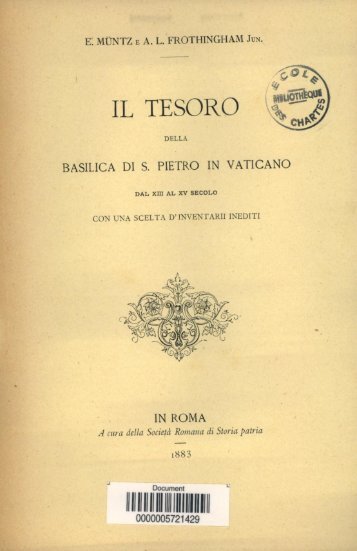 Il Tesoro della basilica di S. Pietro in Vaticano dal XIII al XV sceolo