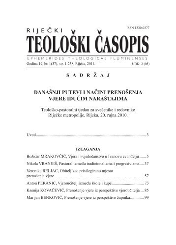 RTČ 1-2011 (37) - PDF izdanje - Teologija u Rijeci - Katolički ...