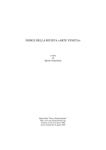 INDICE DELLA RIVISTA «ARTE VENETA» - Nuovo Rinascimento