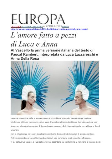 L'amore fatto a pezzi di Luca e Anna - Teatro Vascello