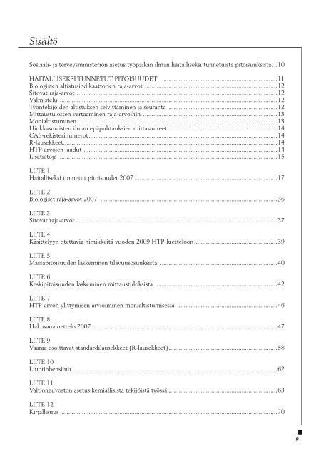 Haitallisiksi tunnetut pitoisuudet 2007 - Sosiaali- ja terveysministeriö