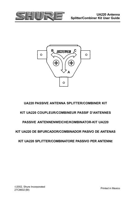 UA220 PASSIVE ANTENNA SPLITTER/COMBINER KIT ... - Weichhart