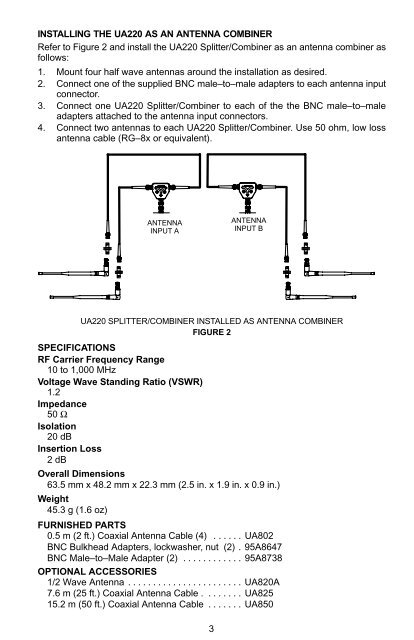 UA220 PASSIVE ANTENNA SPLITTER/COMBINER KIT ... - Weichhart