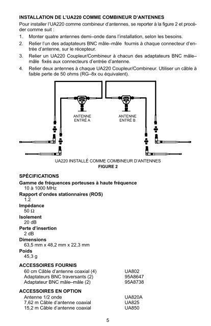 UA220 PASSIVE ANTENNA SPLITTER/COMBINER KIT ... - Weichhart