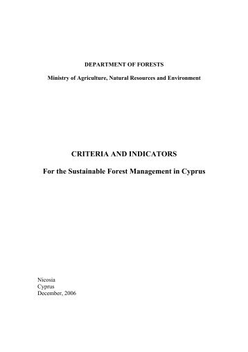 CRITERIA AND INDICATORS For the Sustainable Forest Management
