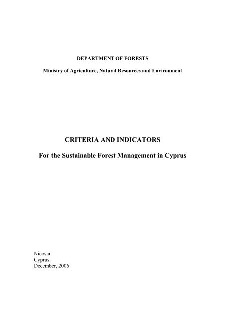 CRITERIA AND INDICATORS For the Sustainable Forest Management