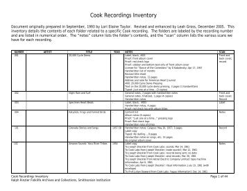 Cook Recordings Inventory - Smithsonian Center for Folklife and ...
