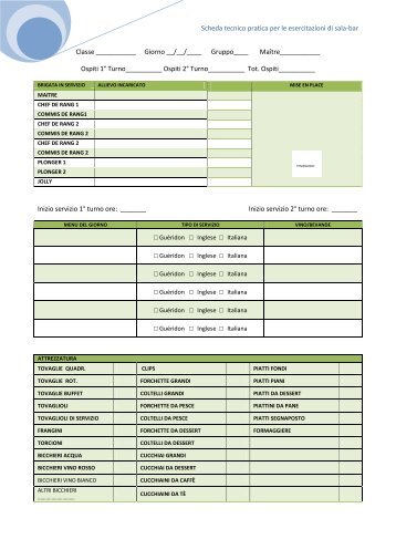 Scheda tecnico pratica per le esercitazioni di sala-bar - iis g.giolitti