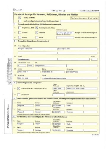 Formblatt Anzeige Beförderer nach § 53 KrWG - Weigand ...