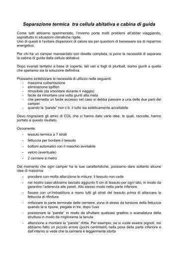 Separazione termica tra cellula abitativa e cabina ... - Camper online