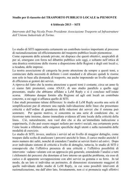 Considerazioni - SiTI - Istituto Superiore sui Sistemi Territoriali per l ...