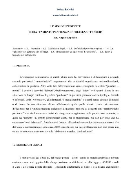 IL TRATTAMENTO PENITENZIARIO DEI SEX OFFENDERS ...