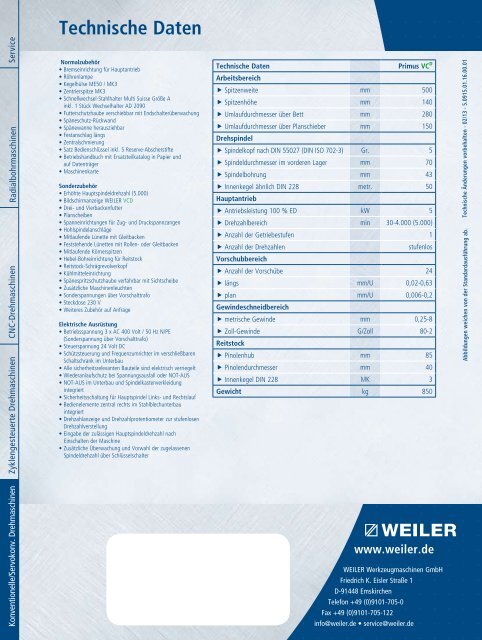 Primus VCD - Weiler Werkzeugmaschinen GmbH
