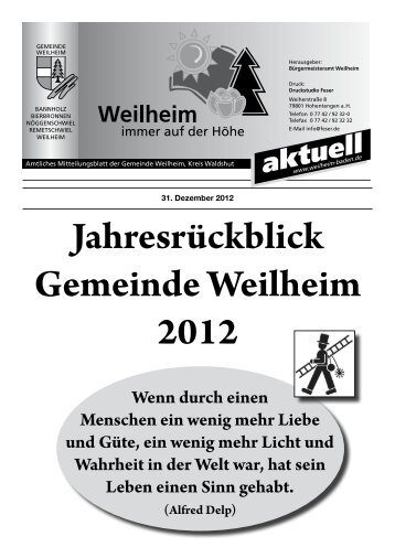 Jahresrückblick 2012 - Gemeinde Weilheim / Baden