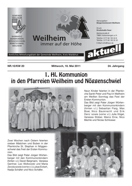 Mitteilungsblatt Nr.10 2011 - Gemeinde Weilheim / Baden