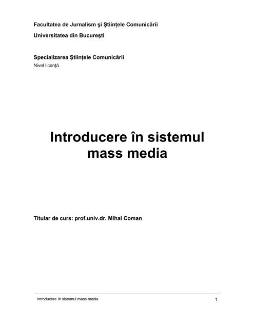 Introducere în sistemul mass media
