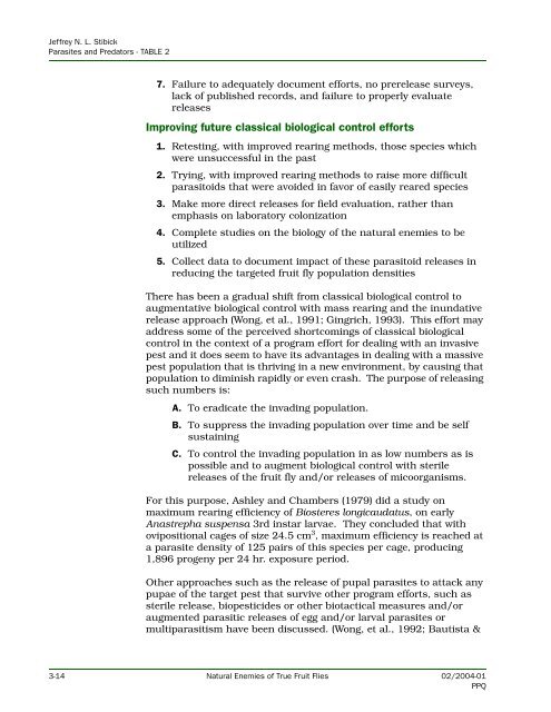 Natural Enemies of True Fruit Flies (Tephritidae) - USDA - aphis