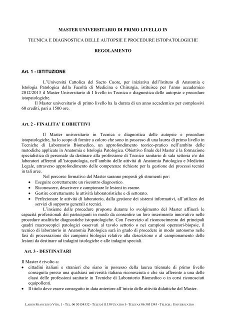 Regolamento - Università Cattolica del Sacro Cuore