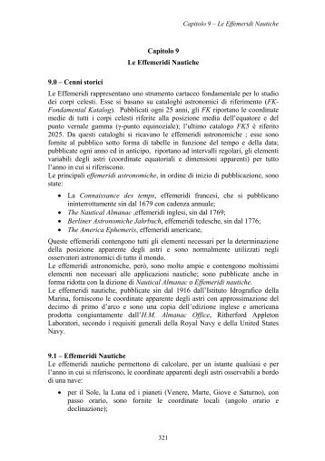 Capitolo 9 Le Effemeridi Nautiche 9.0 – Cenni storici Le Effemeridi ...