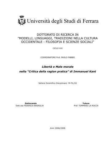 Libertà e Male morale nella "Critica della ragion pratica" di ...