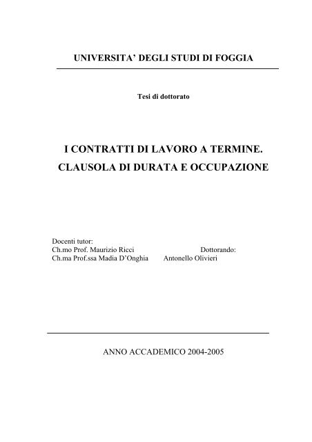 Tesi A. Olivieri - Fondazione Prof. Massimo D'Antona