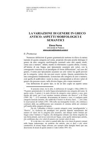 la variazione di genere in greco antico: aspetti morfologici e semantici