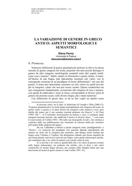 la variazione di genere in greco antico: aspetti morfologici e semantici