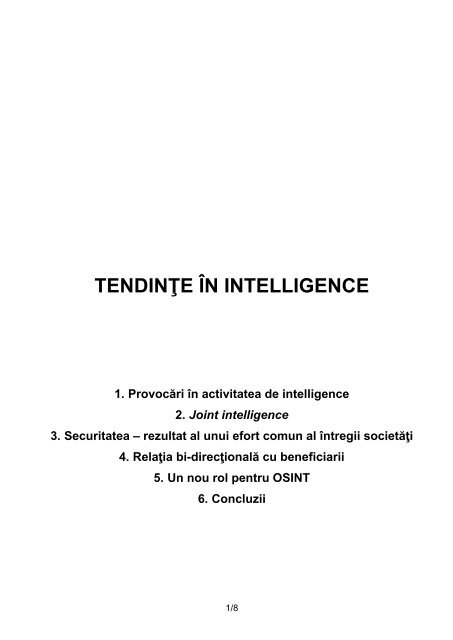 TENDINŢE ÎN INTELLIGENCE