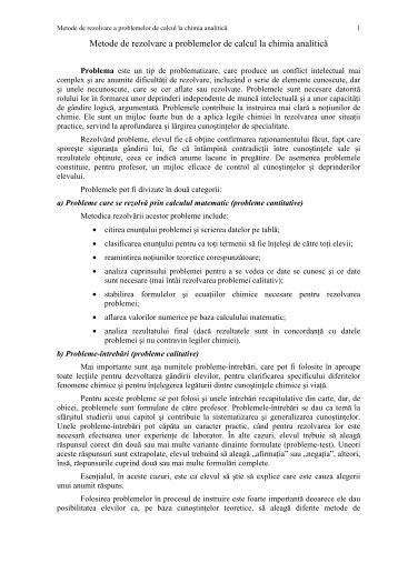 Metode de rezolvare a problemelor de calcul la chimia analitica