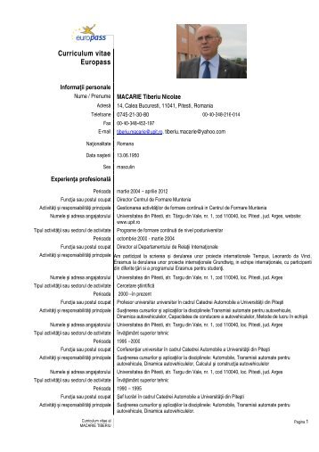 Curriculum vitae Europass - Universitatea din Piteşti