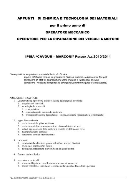 Tecnologia Dei Materiali Ipsia Cavour Marconi