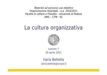 La cultura organizzativa - Lettere e Filosofia
