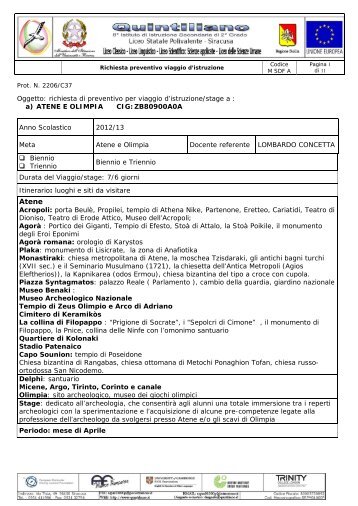 Bando per richiesta preventivo viaggio d'istruzione 2013 - Quintiliano