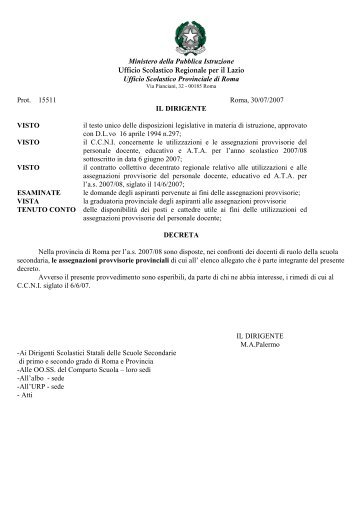 Assegnazioni Provvisorie Provinciali - Ufficio Scolastico Regionale ...