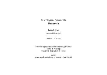 Memoria - Dipartimento di Psicologia - Università degli Studi di Torino