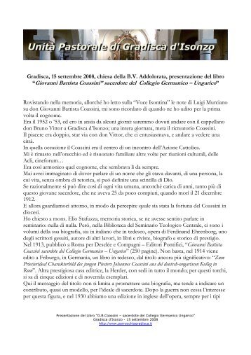 Giovanni Battista Coassini - Parrocchie di Gradisca d' Isonzo