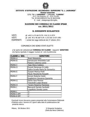 ELEZIONI DEI CONSIGLI DI CLASSE IPSAR a.s. 2011 ... - lagrange