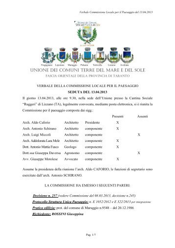 VERBALE DELLA COMMISSIONE 13.04.2013 - Terre del Mare e ...