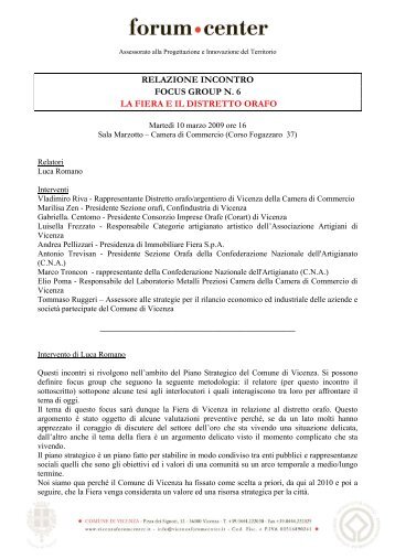 RELAZIONE INCONTRO FOCUS GROUP N. 6 LA FIERA E IL DISTRETTO ORAFO ...