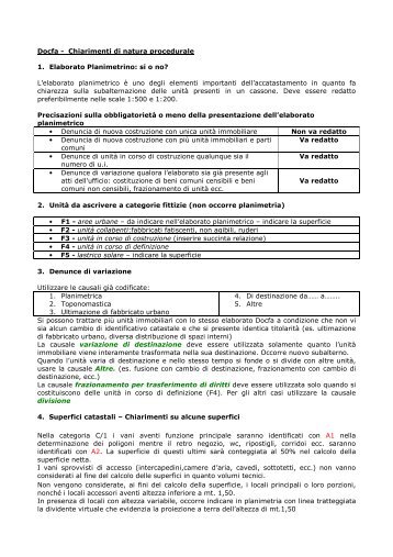 Docfa - Chiarimenti di natura procedurale 1. Elaborato Planimetrino ...