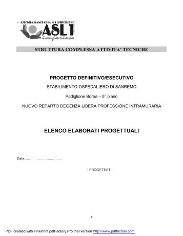 ELENCO ELABORATI PROGETTUALI - ASL n. 1 Imperiese