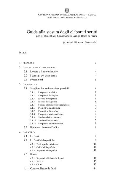 Guida alla stesura degli elaborati scritti - CONSERVATORIO DI ...