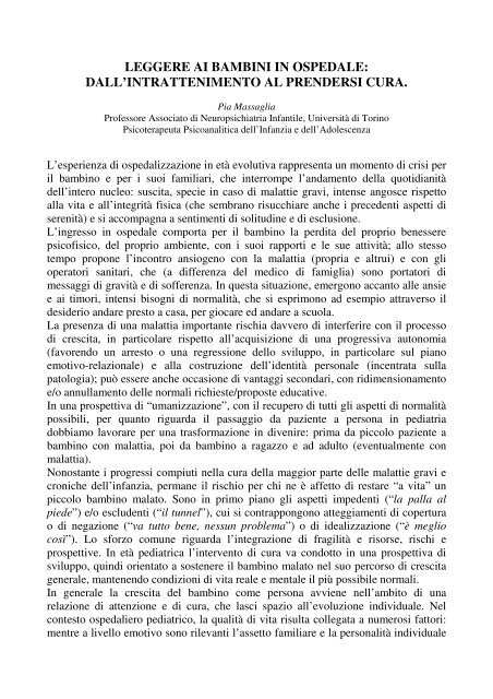 leggere ai bambini in ospedale: dall'intrattenimento al prendersi cura.