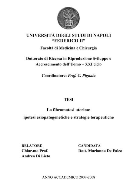 Terapia prechirurgica della fibromatosi uterina - FedOA - Università ...